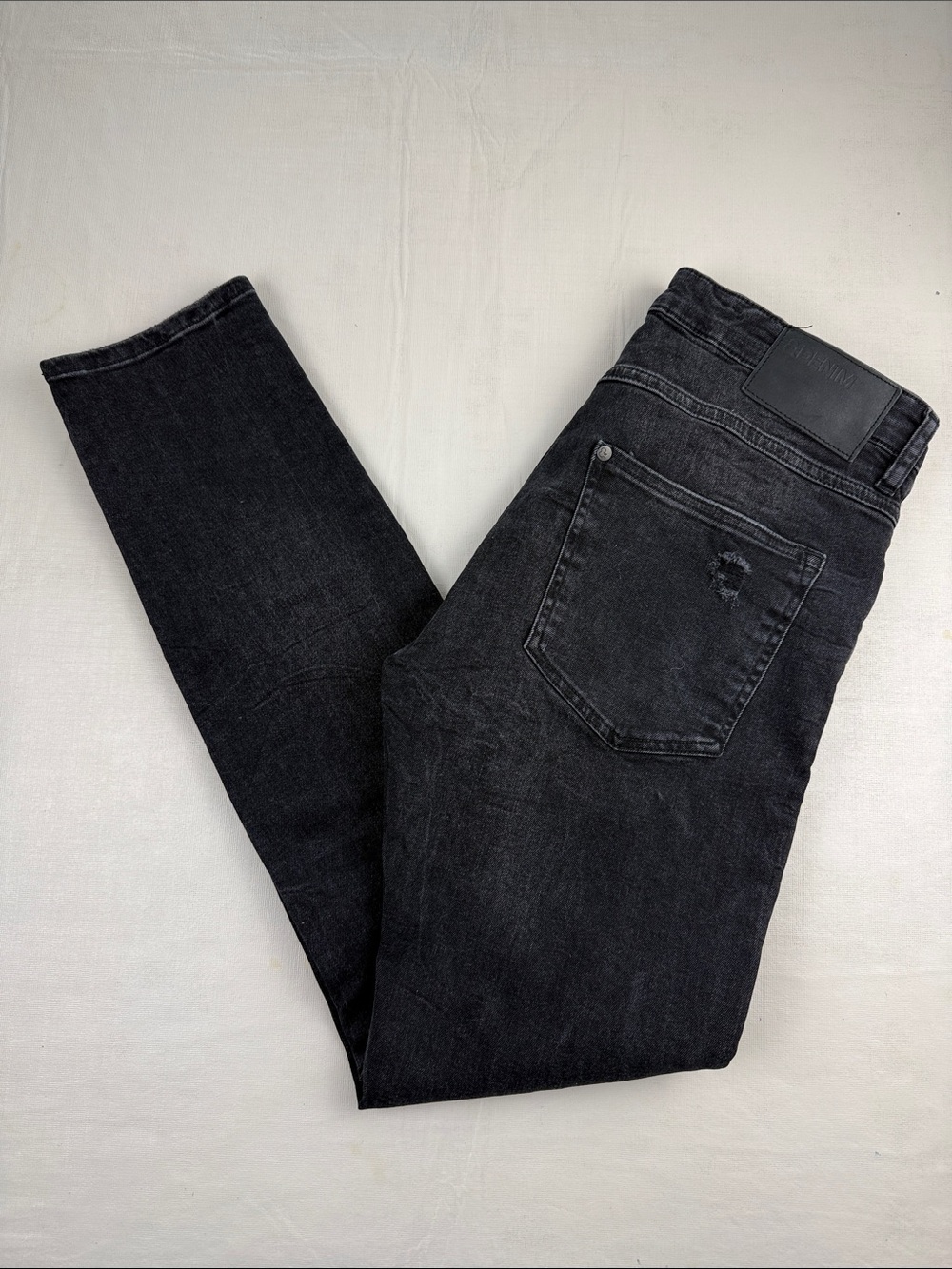 H&M Men's Skinny Low Waist Washed Black Distressed Denim Jeans Size 33X32